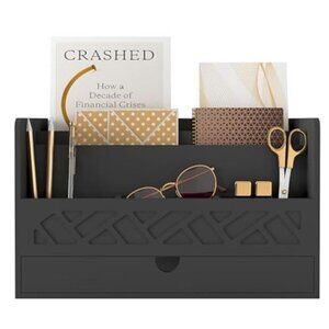 Bamboo Mail Organizer Desk Desktop File Holder Drawer Office Supplies Storage